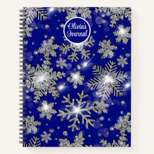 Elegant Christmas blue white silver snowflakes Notebook