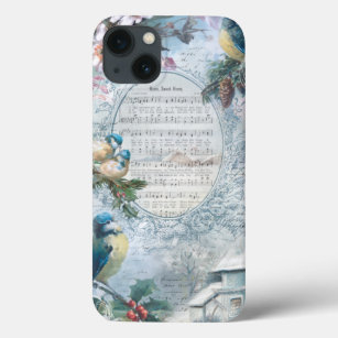 Elegant Christmas Bluebirds and Music Collage Case-Mate iPhone Case