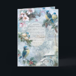 Elegant Christmas Bluebirds and Music Collage Holiday Card<br><div class="desc">Elegant rustic floral design featuring vintage bluebirds perched on holly and pine boughs,  white dog roses,  quaint farm with water wheel,  handwriting,  scrolls and white flourishes with "Home Sweet Home" music in ornately engraved frame. Background features pale blue sky with white clouds.</div>