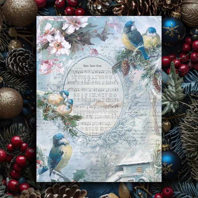 Elegant Christmas Bluebirds and Music Collage Holiday Postcard (Creator Uploaded)