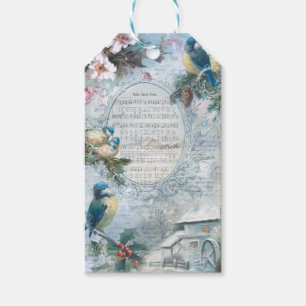 Elegant Christmas Bluebirds and Music Ephemera Gift Tags
