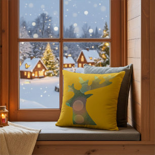 Elegant Christmas Bokeh Reindeer Head Decorative Cushion
