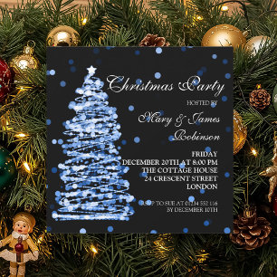 Elegant Christmas Bokeh Tree Holiday Party Blue Invitation