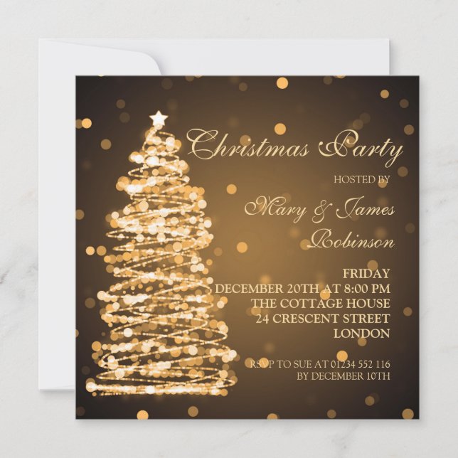 Elegant Christmas Bokeh Tree Holiday Party Gold Invitation (Front)