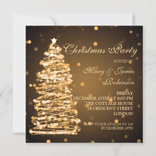 Elegant Christmas Bokeh Tree Holiday Party Gold Invitation