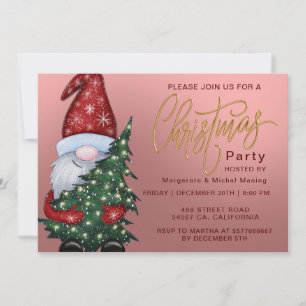 Elegant Christmas Bokeh Tree Party Gold Pink Invitation