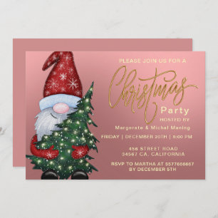 Elegant Christmas Bokeh Tree Party Gold Pink Invitation
