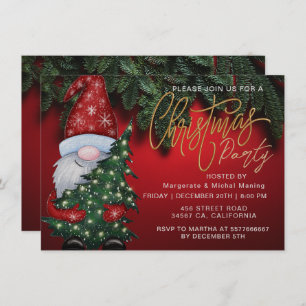 Elegant Christmas Bokeh Tree Party Gold Red Invitation