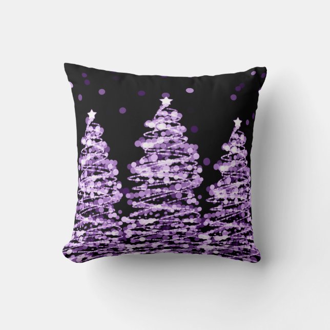 Elegant Christmas Bokeh Trees Purple Cushion (Front)