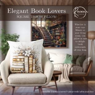 Elegant Christmas Book-Lover's Throw Pillow