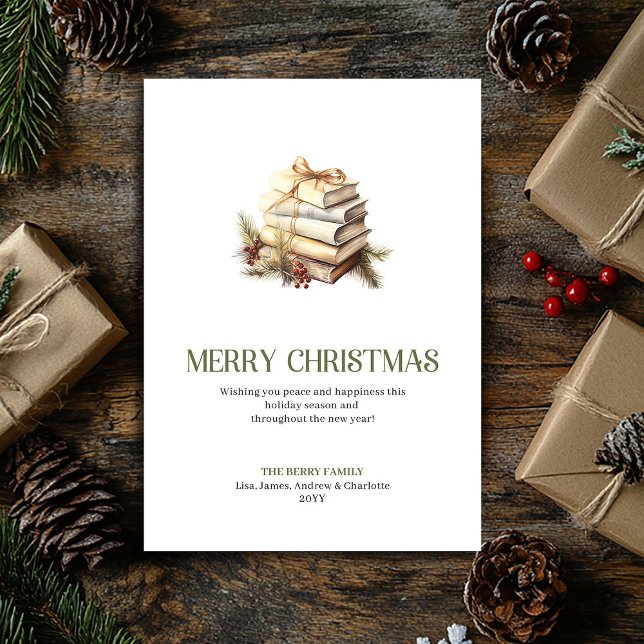 Elegant Christmas Books Greeting Card Neutral  (Elegant Christmas Ornament Greeting Card Neutral Tones)
