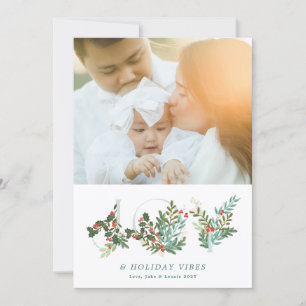 Elegant Christmas Botanical Berries JOY text Photo Holiday Card