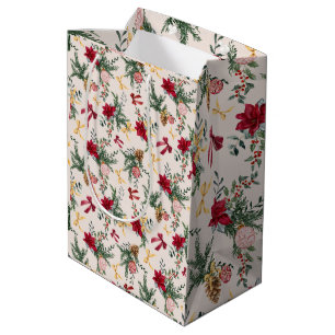 Elegant Christmas Botanical Greenery Pattern Medium Gift Bag