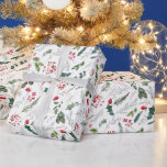Elegant Christmas Botanical Holly & Berries Wrapping Paper<br><div class="desc">This pattern features tossed watercolor red florals,  berries & winter greenery for a festive look.</div>