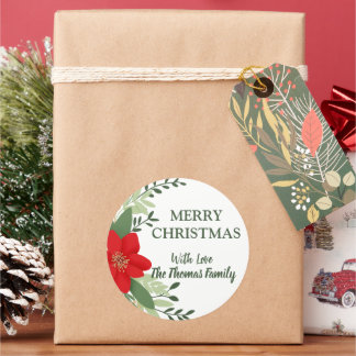 Elegant Christmas Botanical Personalised Name Classic Round Sticker