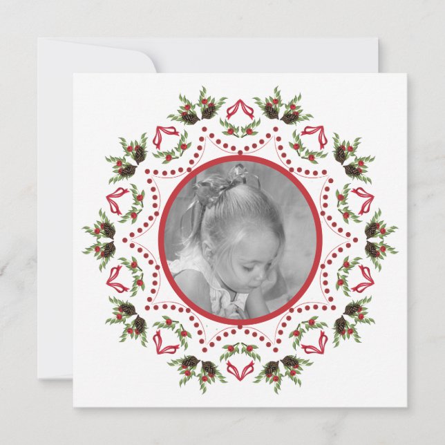 Elegant Christmas Botanical Pinecones Holly Berry Holiday Card (Front)