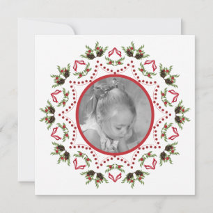 Elegant Christmas Botanical Pinecones Holly Berry Holiday Card