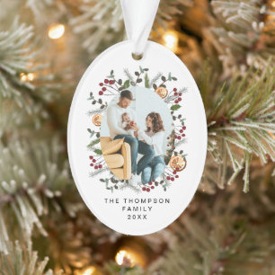 Elegant Christmas Botanical Red holly Photo Ornament