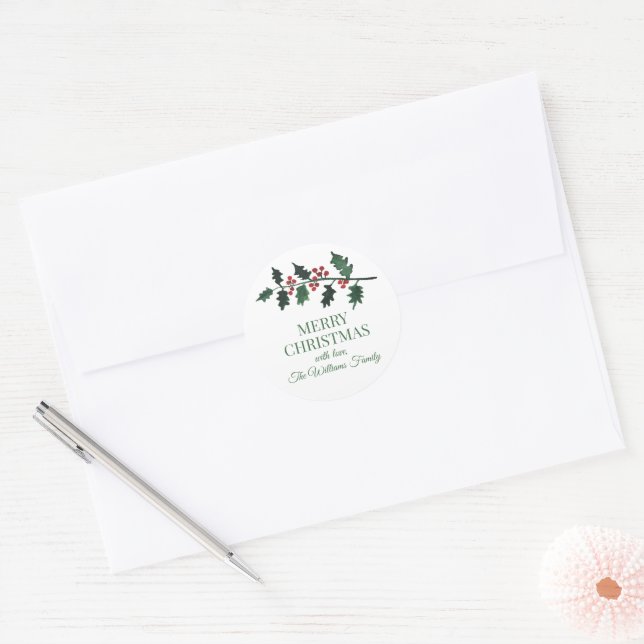 Elegant Christmas Botanical Watercolor Greenery Classic Round Sticker (Envelope)