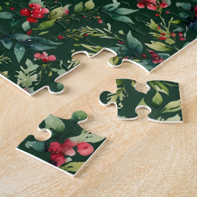 Elegant Christmas Botanical Winter Robin Holiday Jigsaw Puzzle (Side)