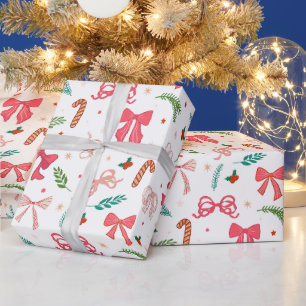 Elegant Christmas bow and candy pattern Wrapping Paper