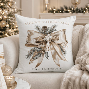 Elegant Christmas Bow Personalised Pillow