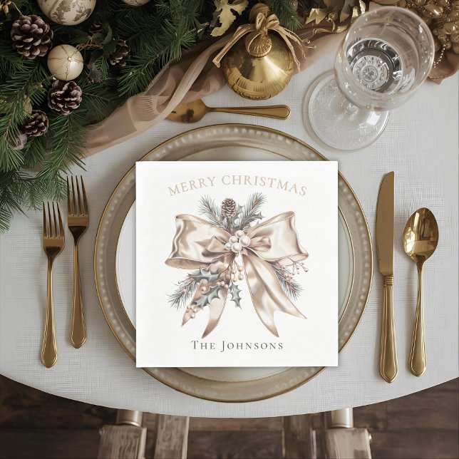 Elegant Christmas Bow Personalized Napkins (Creator Uploaded)