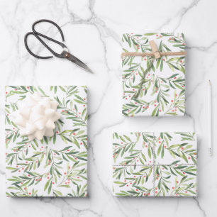 Elegant Christmas Branches and Berries Wrapping Paper Sheet