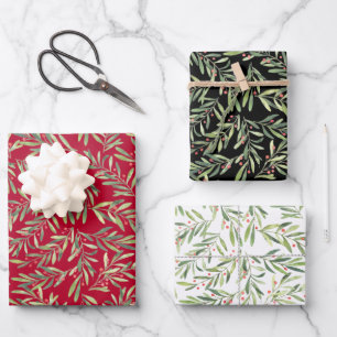 Elegant Christmas Branches and Berries Wrapping Paper Sheet