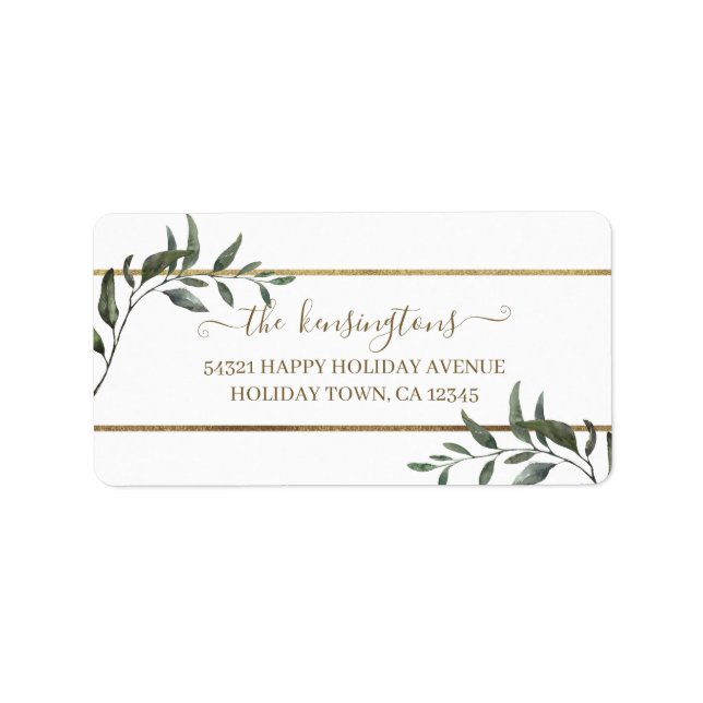Elegant Christmas Branches Gold Foil Holiday Label (Front)