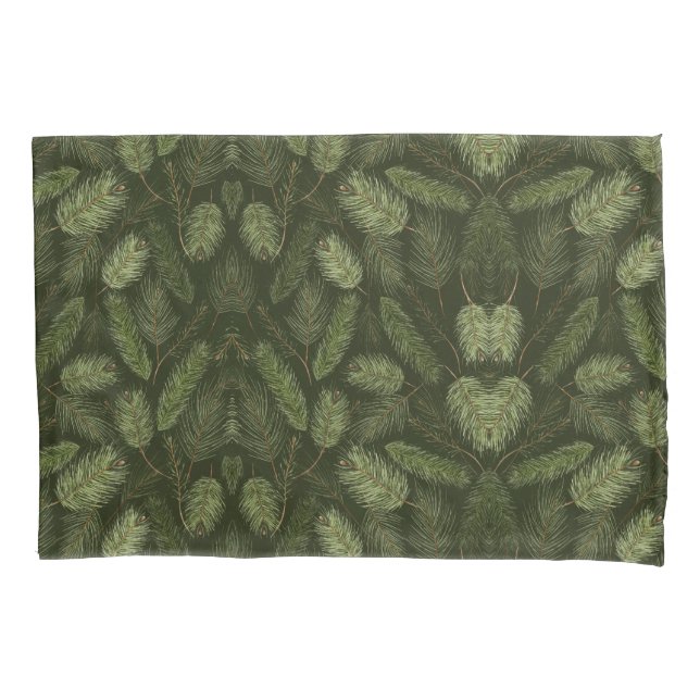 Elegant Christmas Branches on Black  Pillowcase (Front)