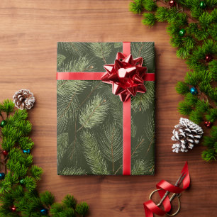 Elegant Christmas Branches on Black Wrapping Paper