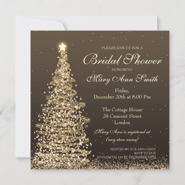 Elegant Christmas Bridal Shower Gold Invitation (Front)