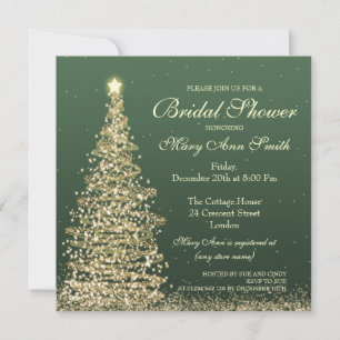 Elegant Christmas Bridal Shower Green Gold Invitation
