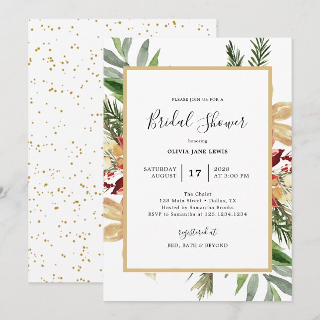 Elegant Christmas Bridal Shower Invitation (Front/Back)