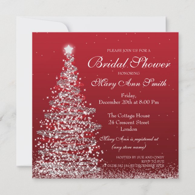 Elegant Christmas Bridal Shower Red Silver Invitation (Front)