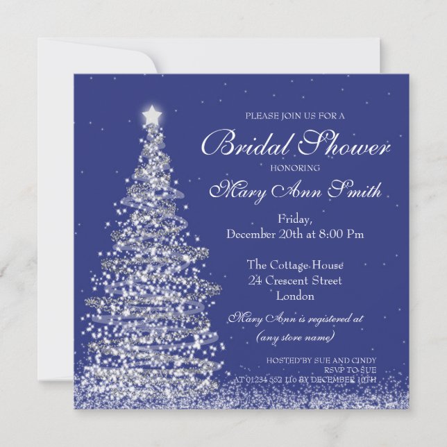 Elegant Christmas Bridal Shower Silver Navy Invitation (Front)