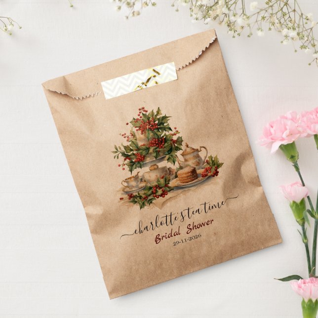 Elegant Christmas Bridal Shower Tea Time Party Favour Bags (Sealed)