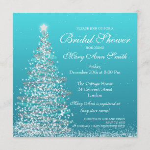 Elegant Christmas Bridal Shower Turquoise Invitation
