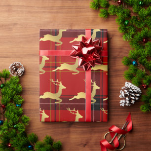 Elegant Christmas Buffalo Plaid Pattern & Gold Wrapping Paper