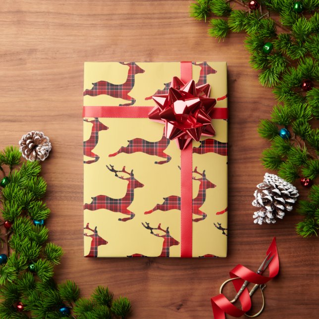 Elegant Christmas Buffalo Plaid Reindeer & Gold Wrapping Paper (Holiday Gift)