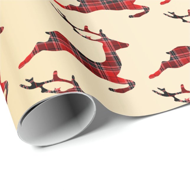 Elegant Christmas Buffalo Plaid Reindeer & Gold Wrapping Paper (Roll Corner)