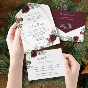 Elegant Christmas Burgundy Winter Wedding All In O All In One Invitation