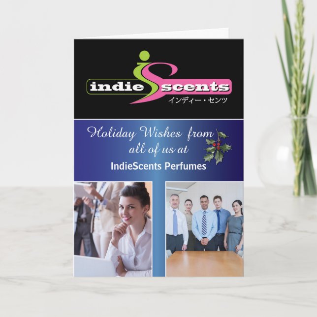 Elegant Christmas Business 3 Photo Name and Logo Card (Front)