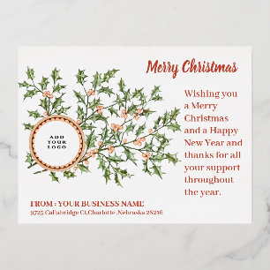 Elegant Christmas Business Corporate Logo  Foil Holiday Postcard