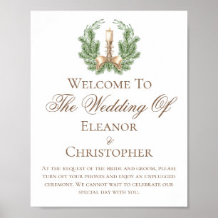 Elegant Christmas Candle Wreath Wedding Custom Poster