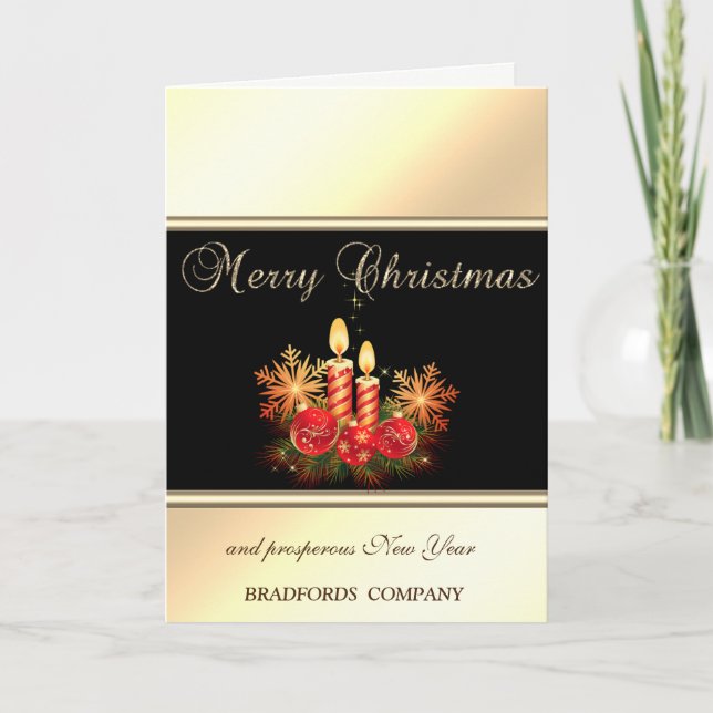 Elegant Christmas Candles,Balls  Company Holiday Card (Front)