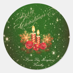 Elegant Christmas Candles, Balls ,Snowflakes Classic Round Sticker
