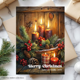 Elegant Christmas candles rustic wreath holiday Card