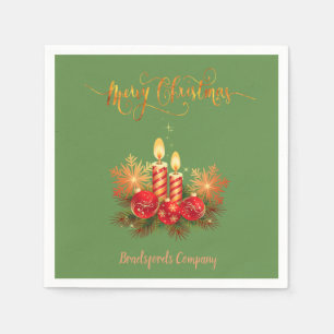 Elegant Christmas Candles, Tree Branches, Balls Napkin